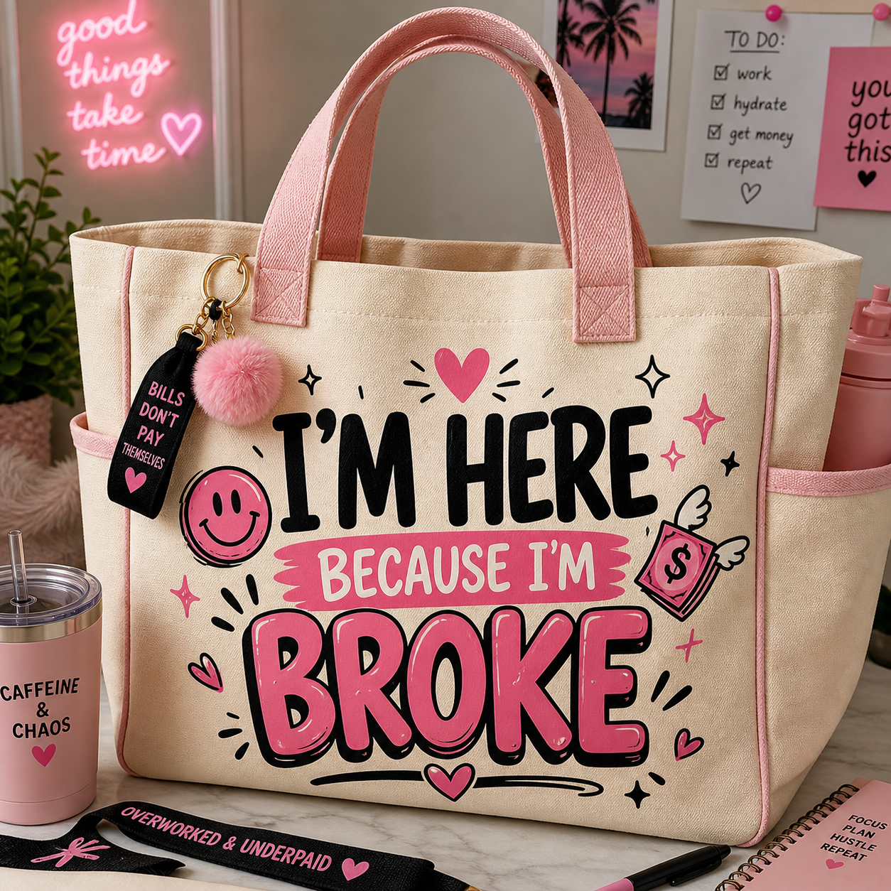 I’m Here Because I’m Broke” Work Tote – Coming Soon