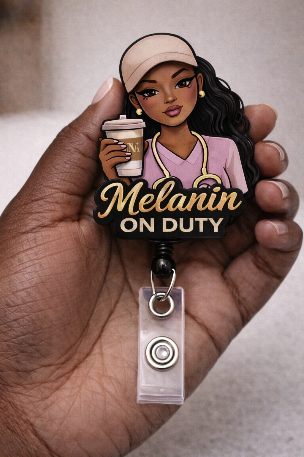 Melanin On Duty Badge Reel ββ¨ | Cute Black Girl Retractable ID Holder
