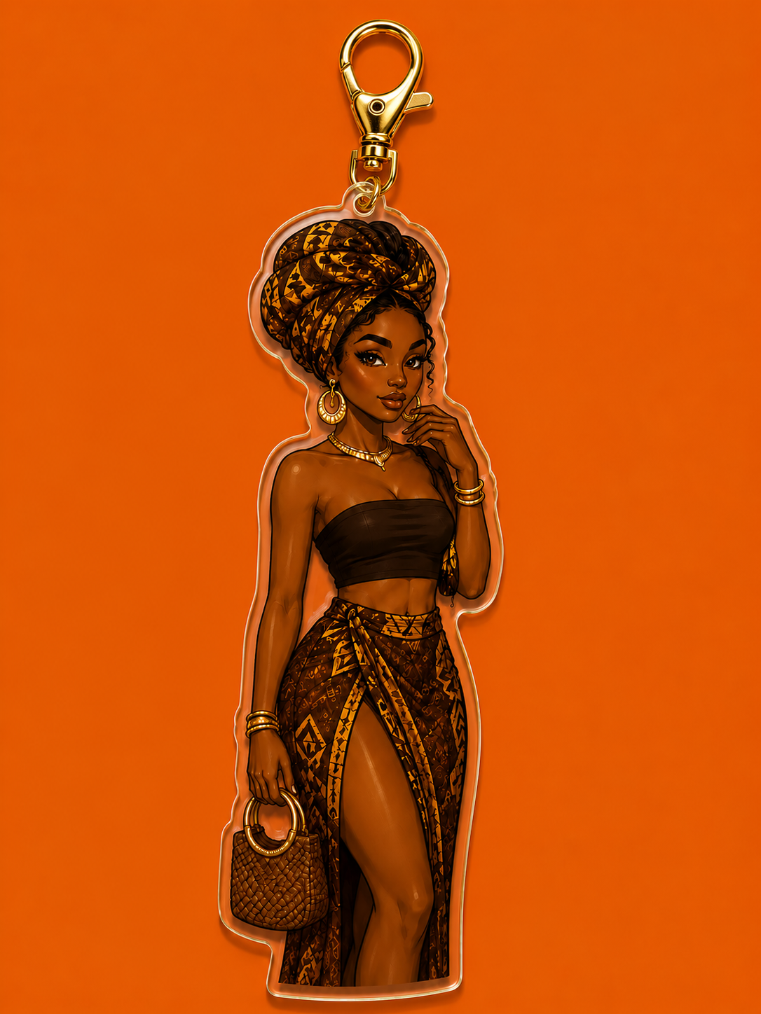 Golden Heritage Queen Acrylic Keychain | Afrocentric Black Girl Accessory | Melanin Queen Charm