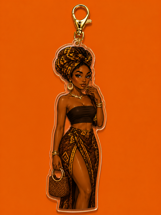 Golden Heritage Queen Acrylic Keychain | Afrocentric Black Girl Accessory | Melanin Queen Charm