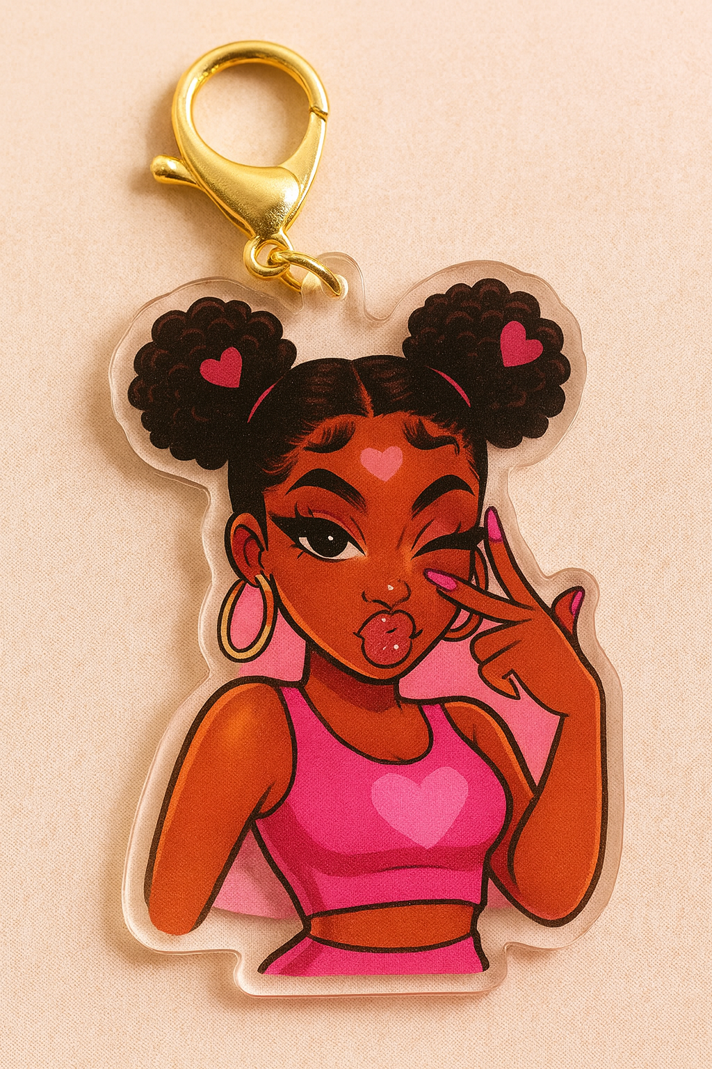 Afro Puff Baddie Acrylic Keychain | Cute Black Girl Bag Charm