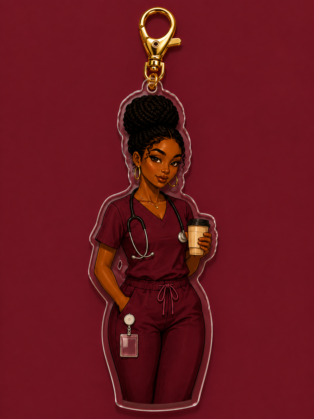 Healthcare Queen Acrylic Keychain | Black Nurse Gift | Melanin Medical Professional Charm