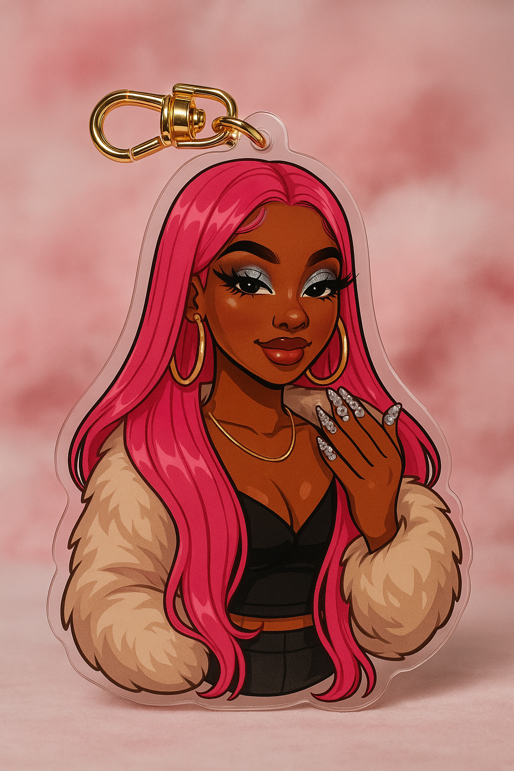 Pink Luxe Baddie Acrylic Keychain 💖✨ | Glam Black Girl Charm