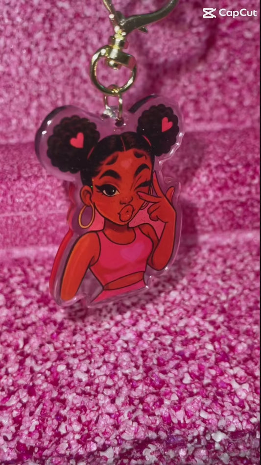 Afro Puff Baddie Acrylic Keychain | Cute Black Girl Bag Charm